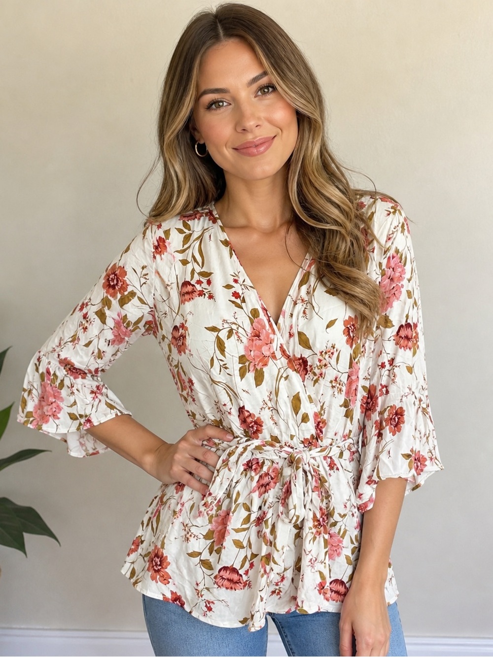 Torrid Floral Faux Wrap Challis Surplus Tie Front Blouse Size 2X